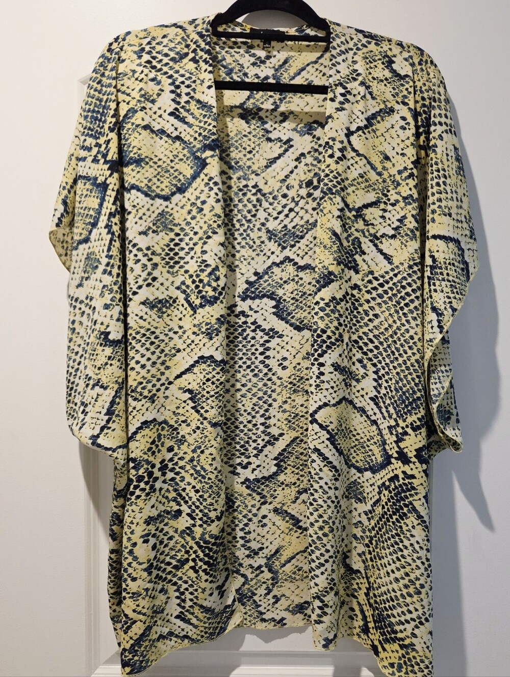 Yellow & Navy Snake Print Kimono Cardigan